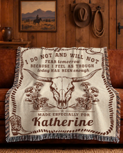 Longhorn & Birth Flower With A Comforting Quote - Personalized Woven Blanket