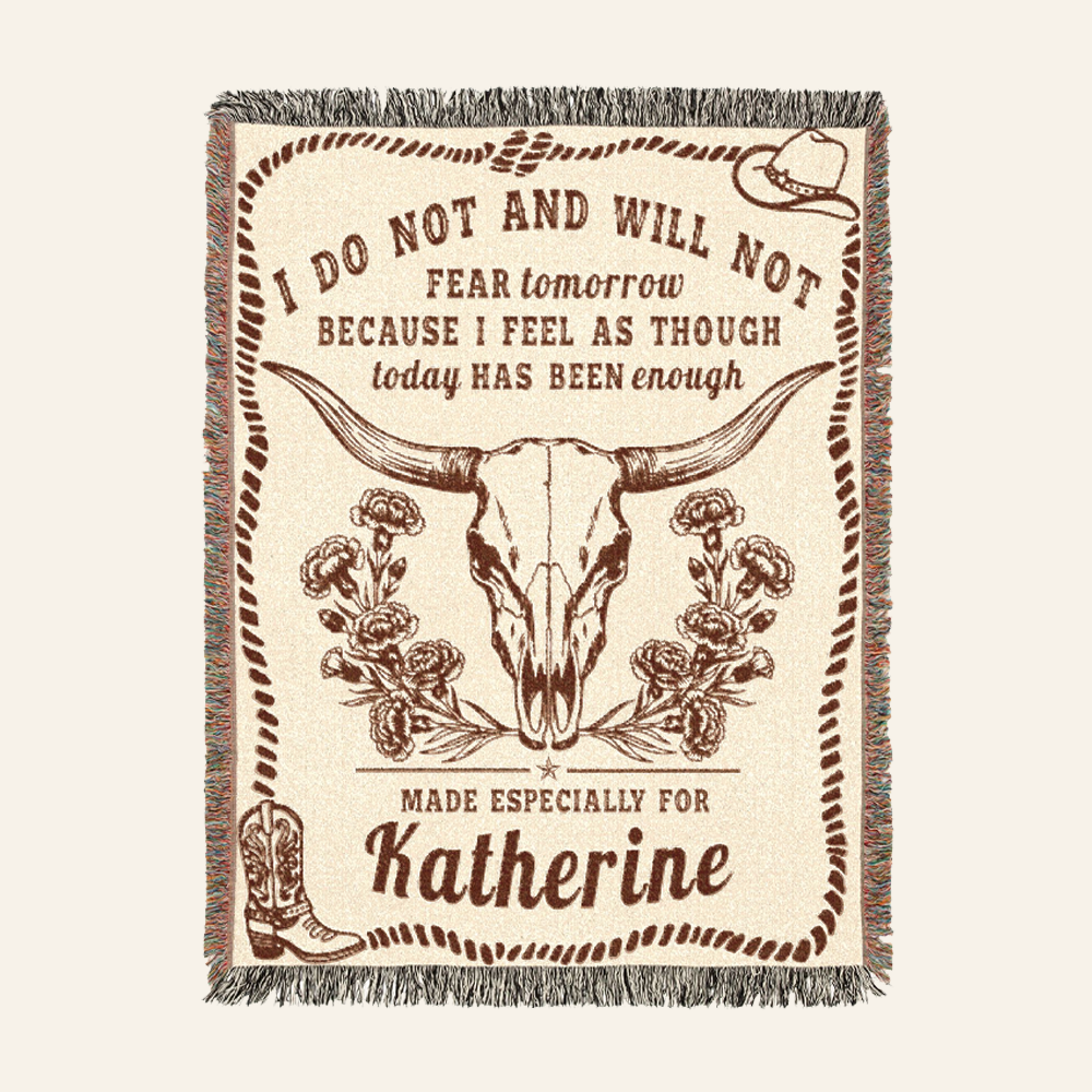 Longhorn & Birth Flower With A Comforting Quote - Personalized Woven Blanket