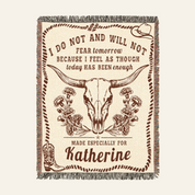 Longhorn & Birth Flower With A Comforting Quote - Personalized Woven Blanket