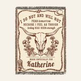Longhorn & Birth Flower With A Comforting Quote - Personalized Woven Blanket