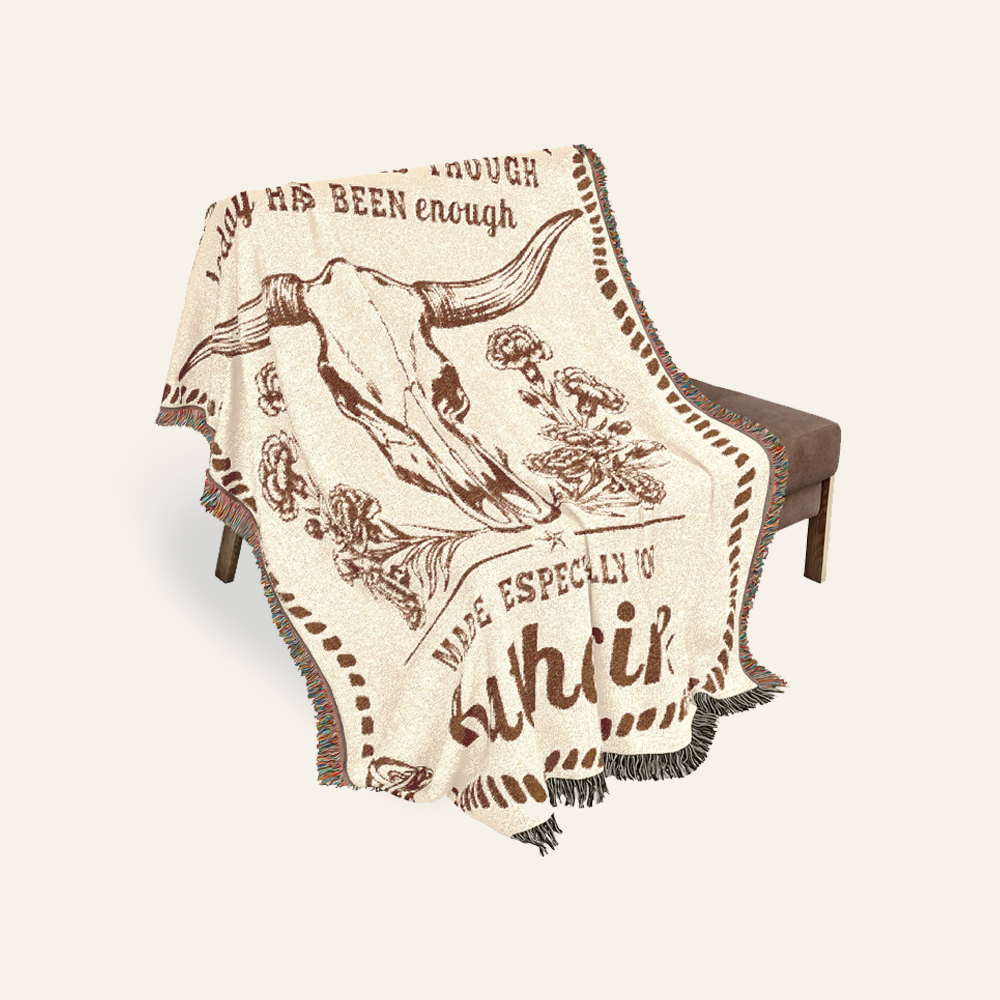 Longhorn & Birth Flower With A Comforting Quote - Personalized Woven Blanket