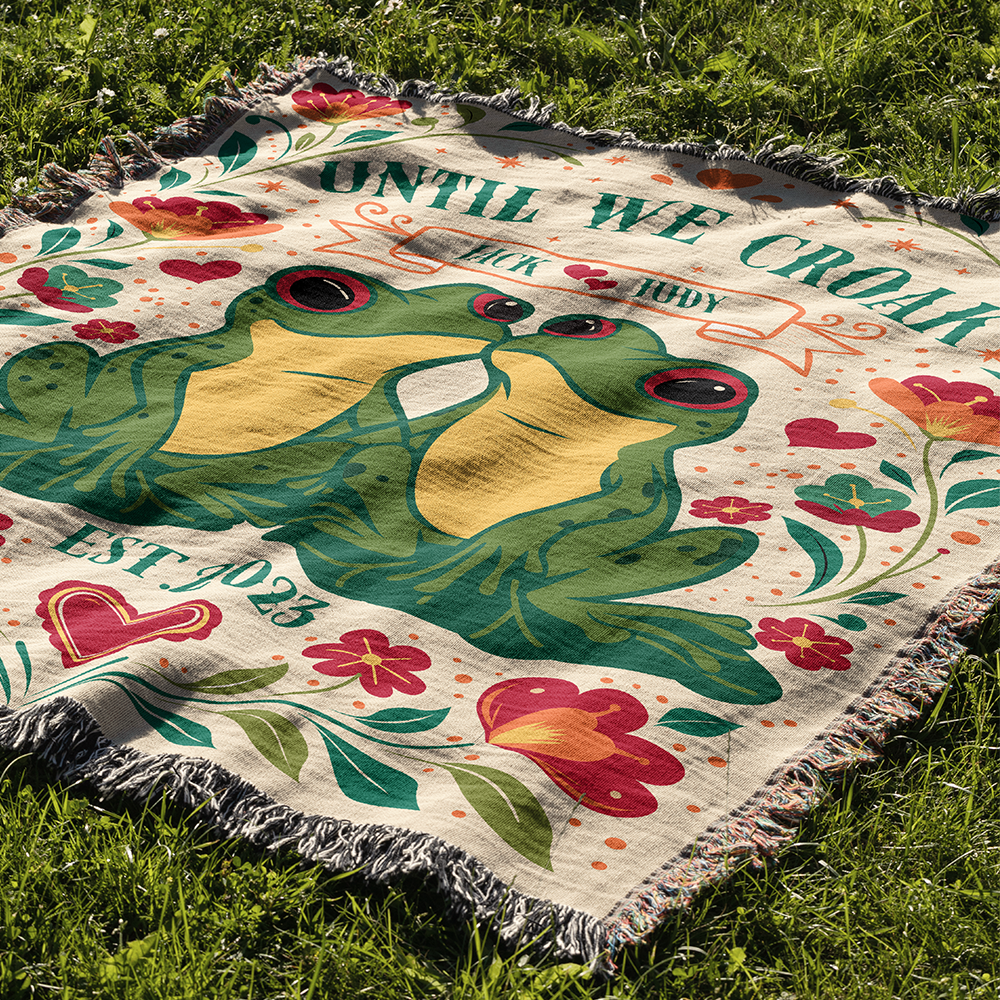 Personalized Couple Frog Croak White Woven Blanket