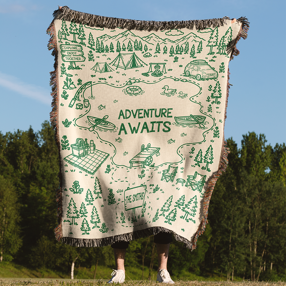 Personalized Adventure Lake Family Woven Blanket