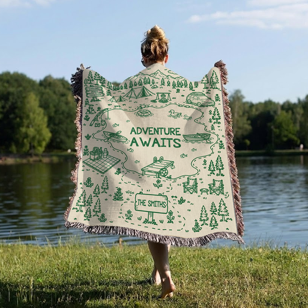 Personalized Adventure Lake Family Woven Blanket