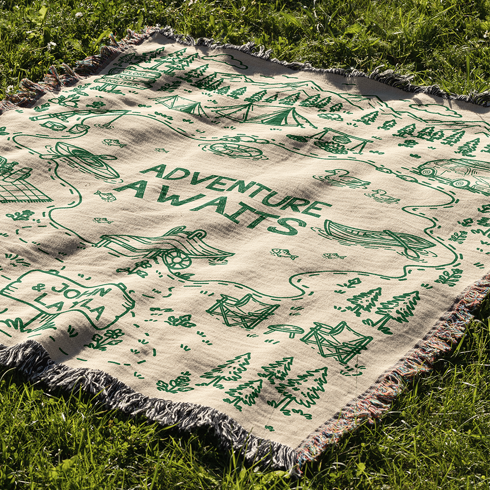 Personalized Adventure Lake Couple Woven Blanket