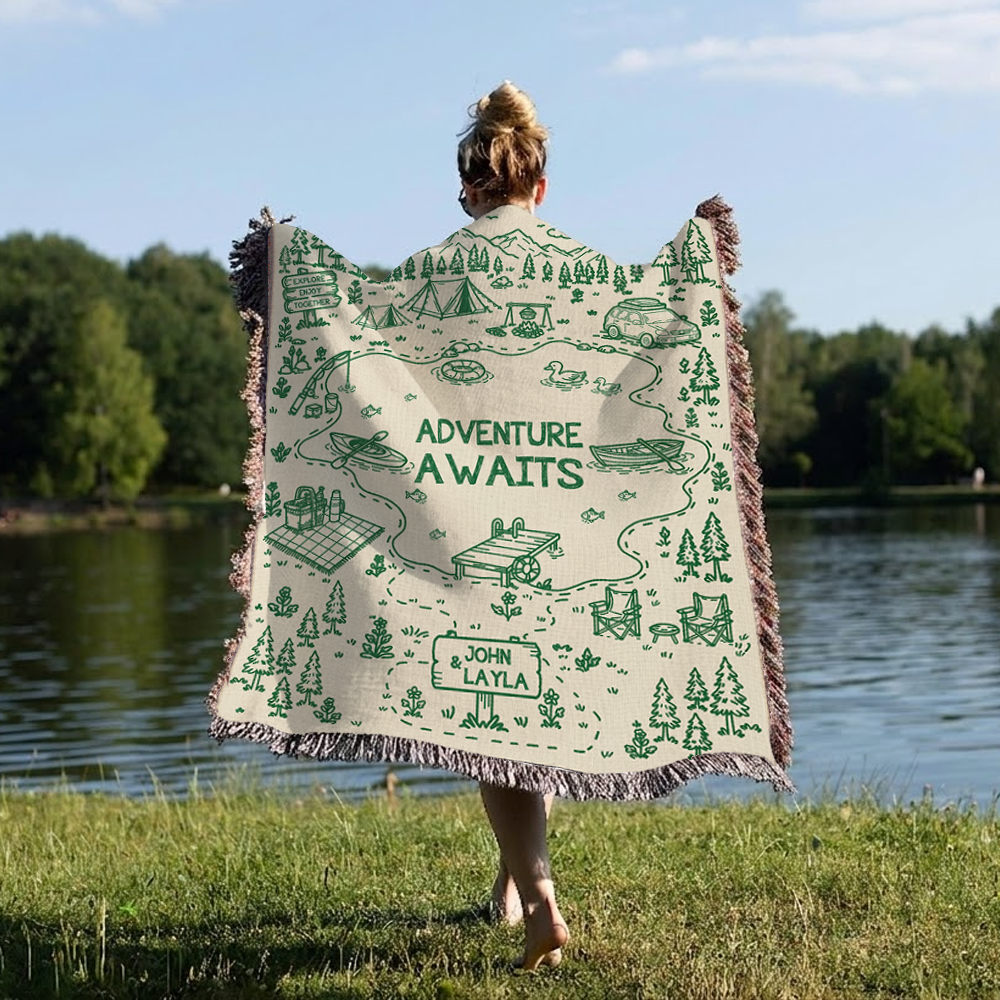 Personalized Adventure Lake Couple Woven Blanket