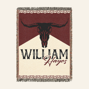 Personalized Longhorn Cowboy Western Red Woven Blanket