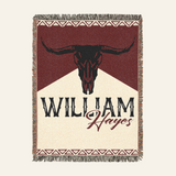 Personalized Longhorn Cowboy Western Red Woven Blanket