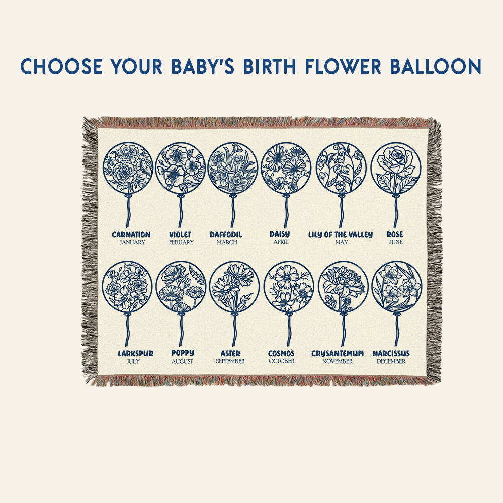 Personalized Elephant Birth Flower Scripture Baby Woven Blanket