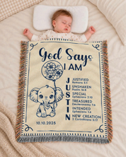 Personalized Elephant Birth Flower Scripture Baby Woven Blanket