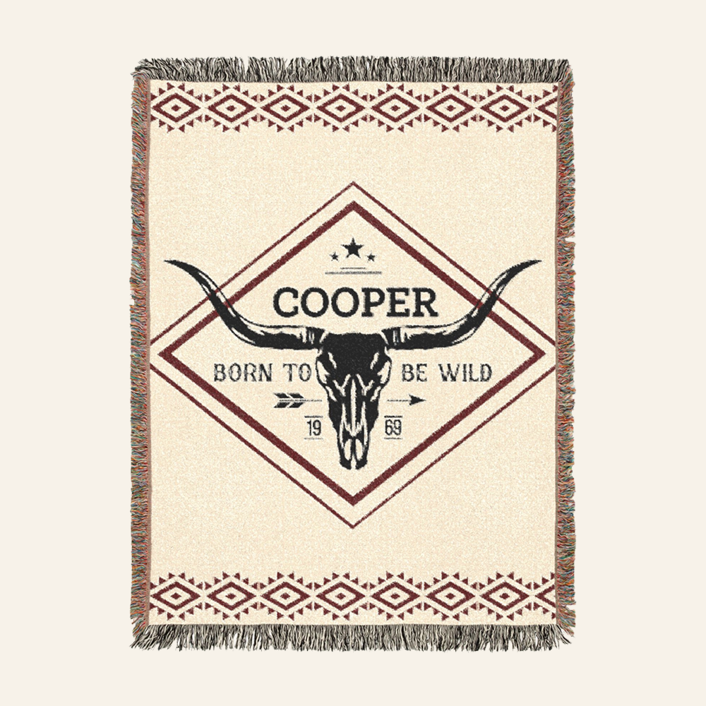 Personalized Born To Be Wild Longhorn Woven Blanket
