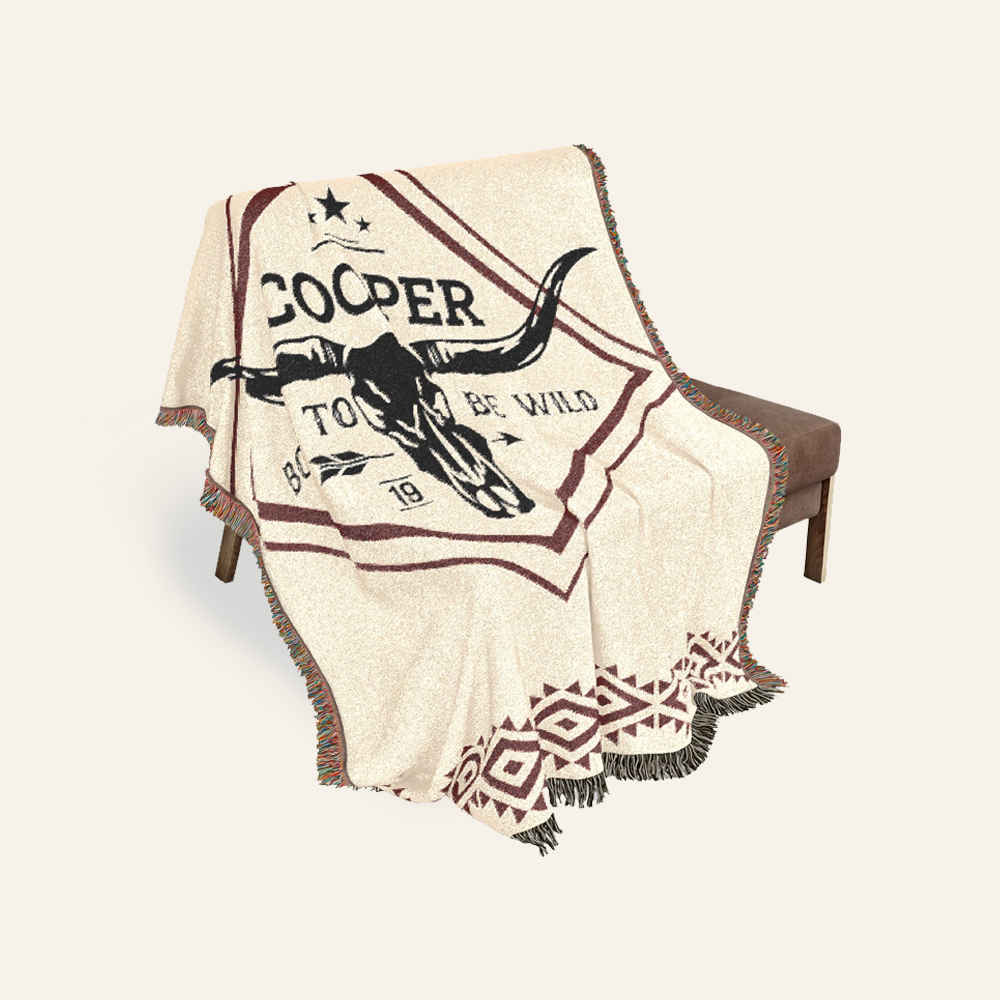 Personalized Born To Be Wild Longhorn Woven Blanket