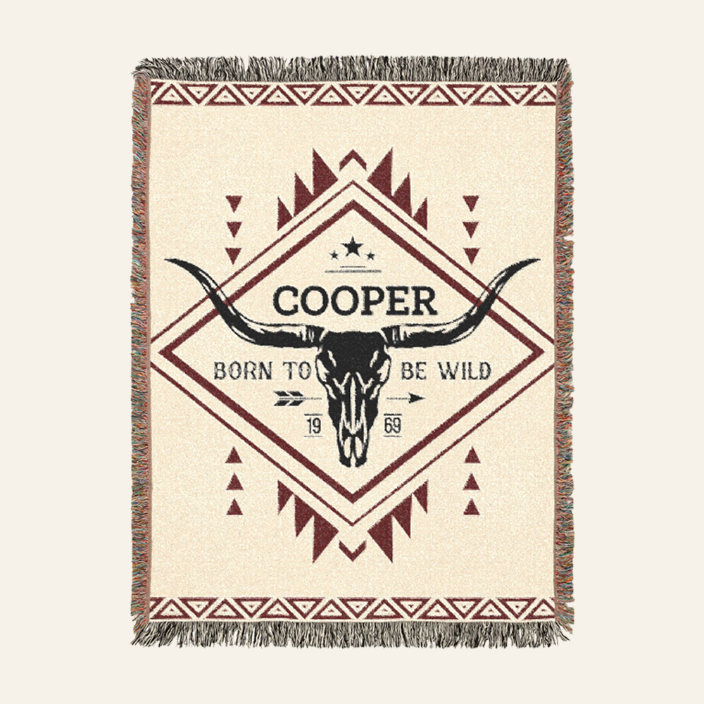 Custom Cowboy Longhorn Keepsake Woven Blanket