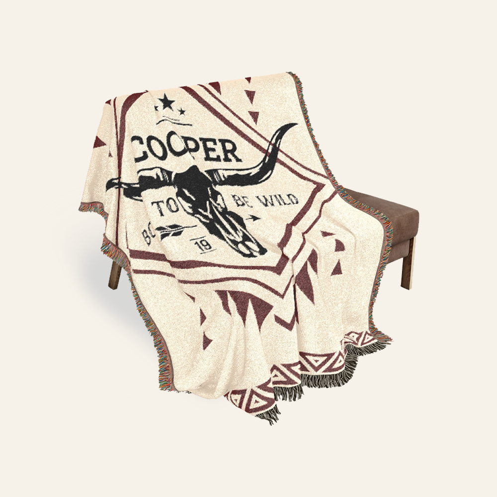 Custom Cowboy Longhorn Keepsake Woven Blanket