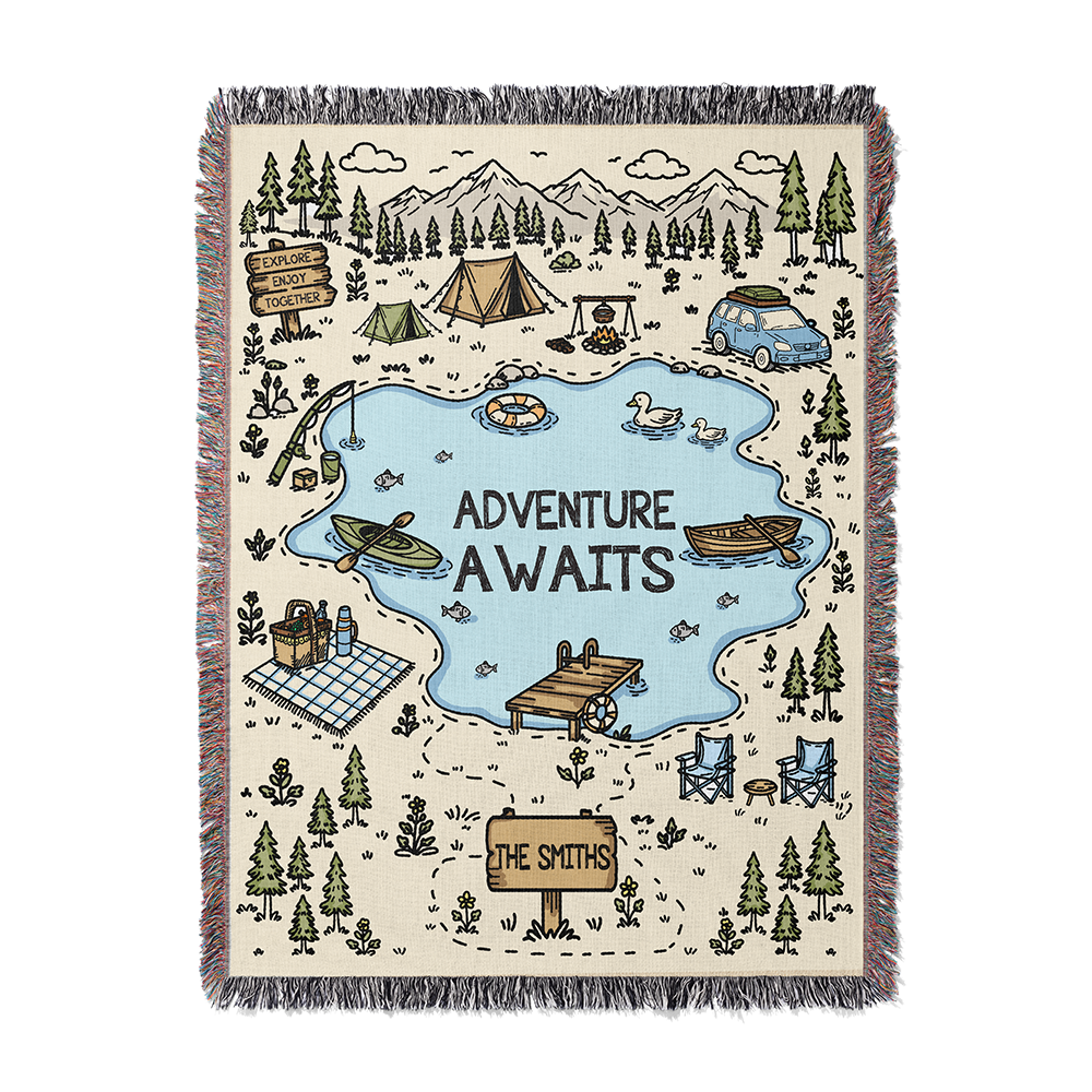 Personalized Adventure Lake Camping Woven Blanket