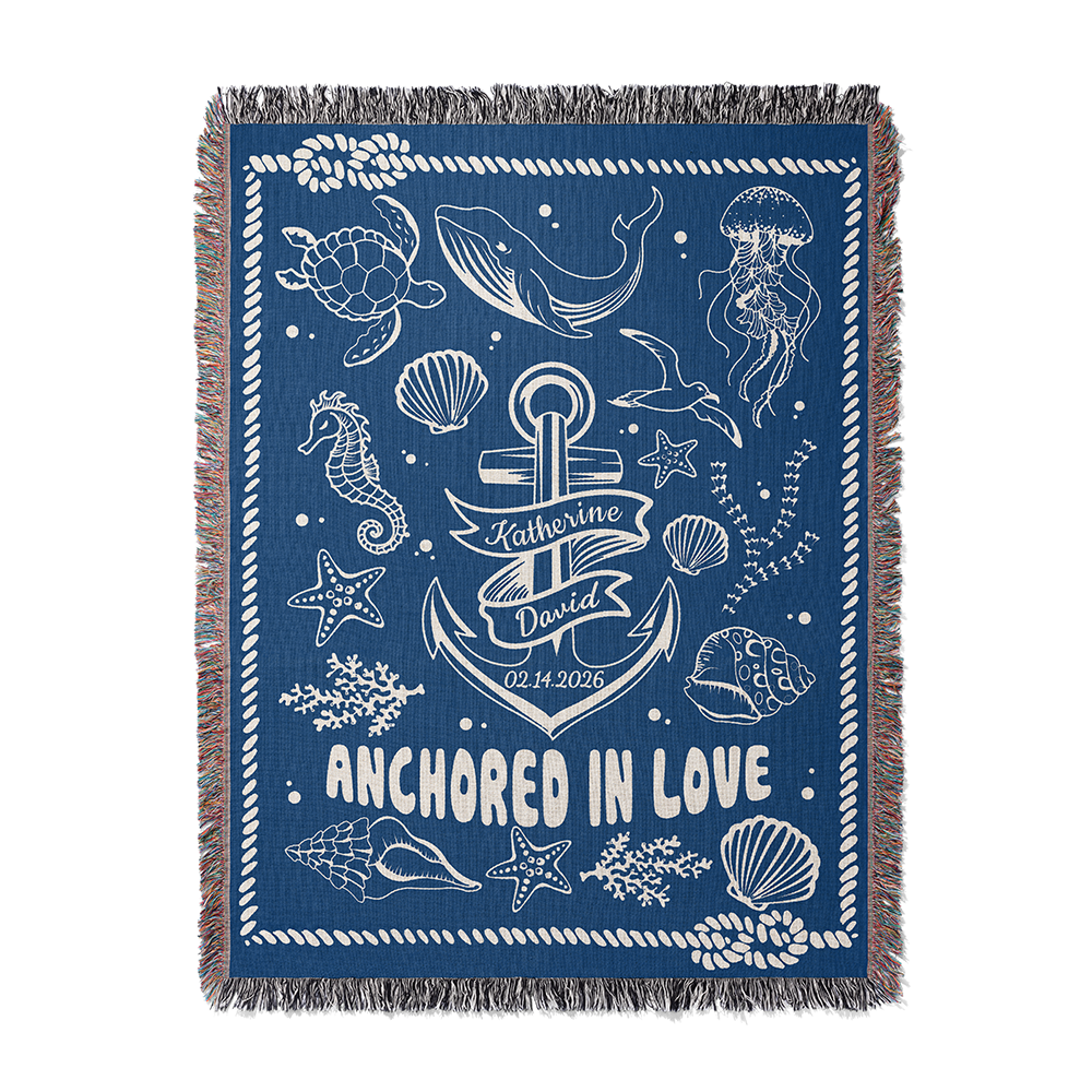 Personalized Anchored In Love Woven Blanket