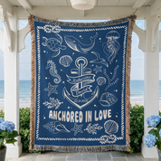 Personalized Anchored In Love Woven Blanket
