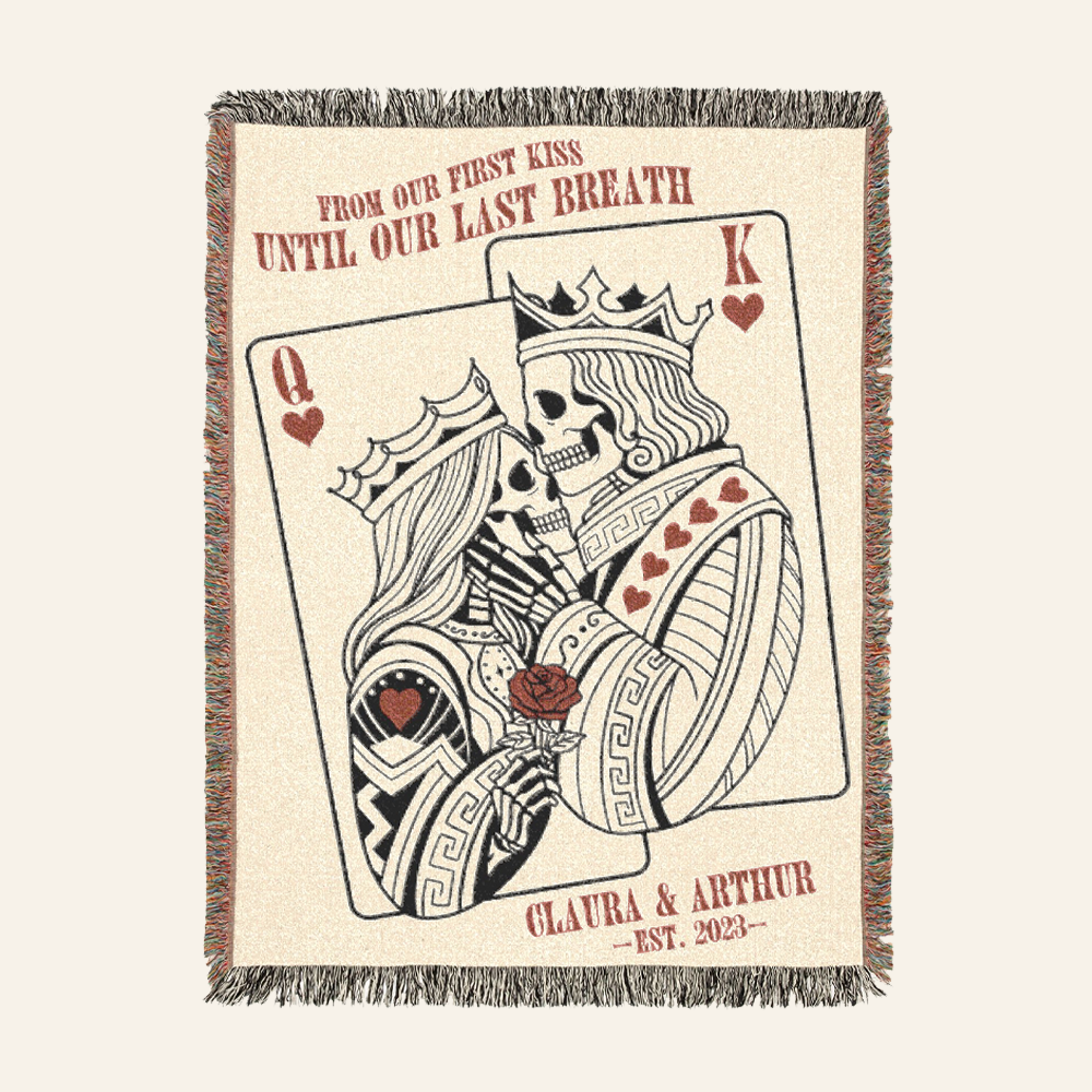 Personalized Her King & His Queen Skeleton Woven Blanket