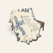 Personalized God Says I Am Cross Baby Toile Blue Woven Blanket