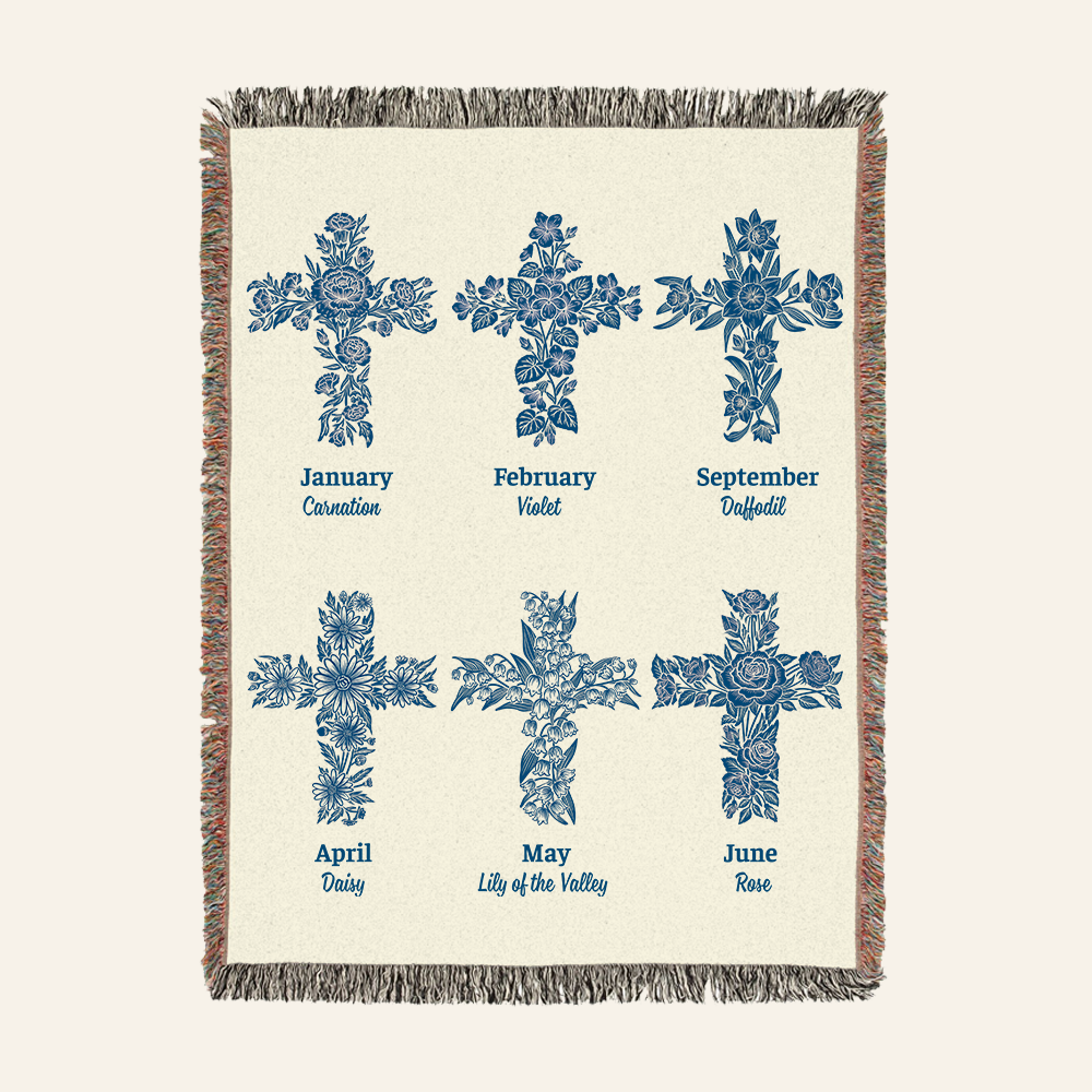 Personalized God Says I Am Cross Baby Toile Blue Woven Blanket