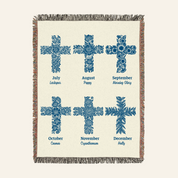 Personalized Birth Flower Cross Baby Girl Blue Toile Woven Blanket