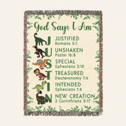 Personalized God Says I Am Dinosaur Alphabet Baby Boy Woven Blanket