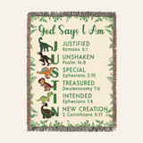 Personalized God Says I Am Dinosaur Alphabet Baby Boy Woven Blanket