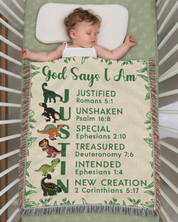Personalized God Says I Am Dinosaur Alphabet Baby Boy Woven Blanket