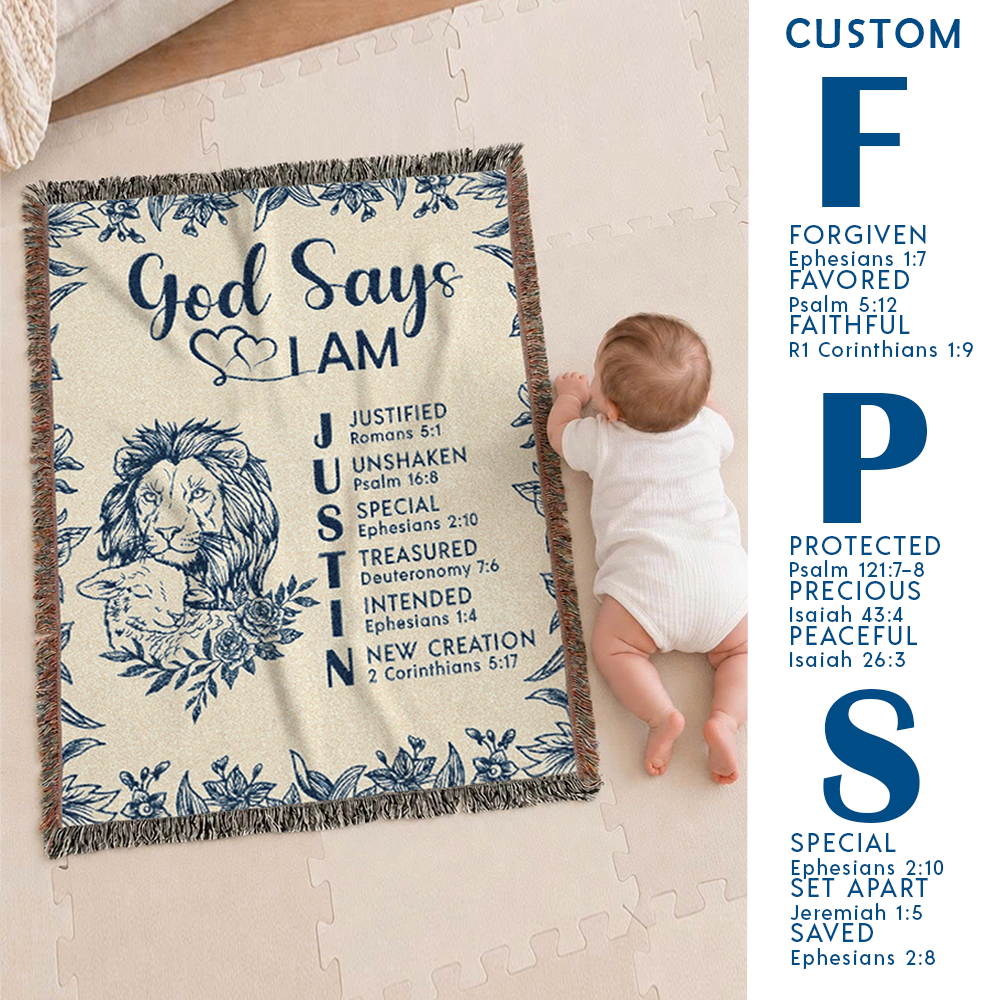 Personalized God Says I Am Lion & Lamb Scripture Woven Blanket
