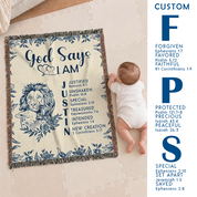 Personalized God Says I Am Lion & Lamb Scripture Woven Blanket