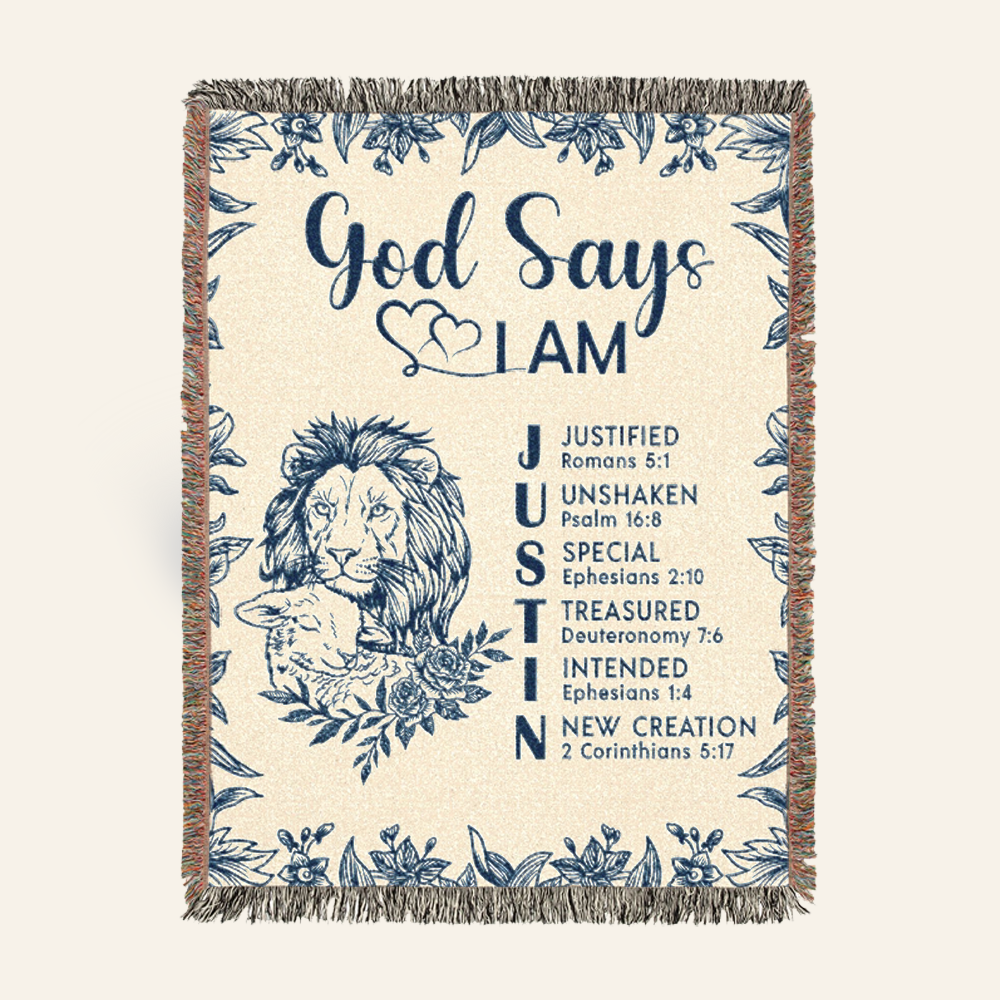 Personalized God Says I Am Lion & Lamb Scripture Woven Blanket