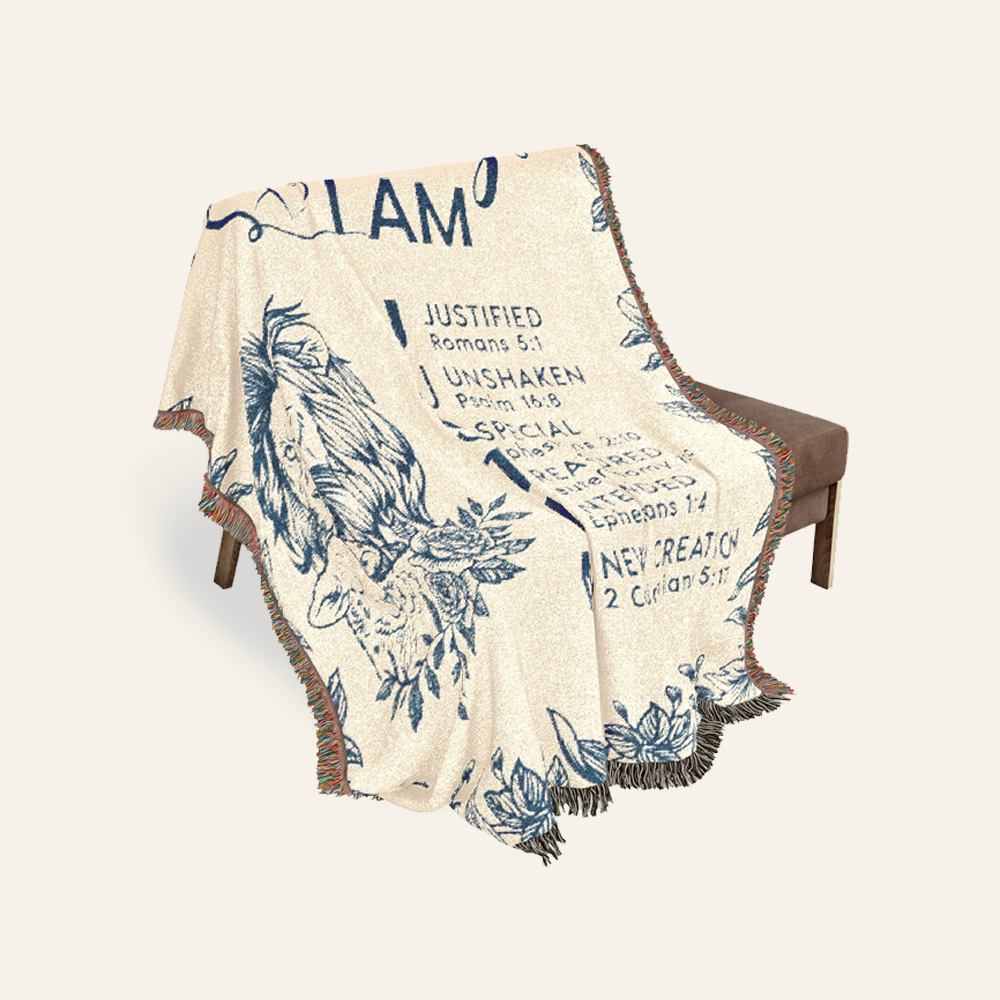 Personalized God Says I Am Lion & Lamb Scripture Woven Blanket