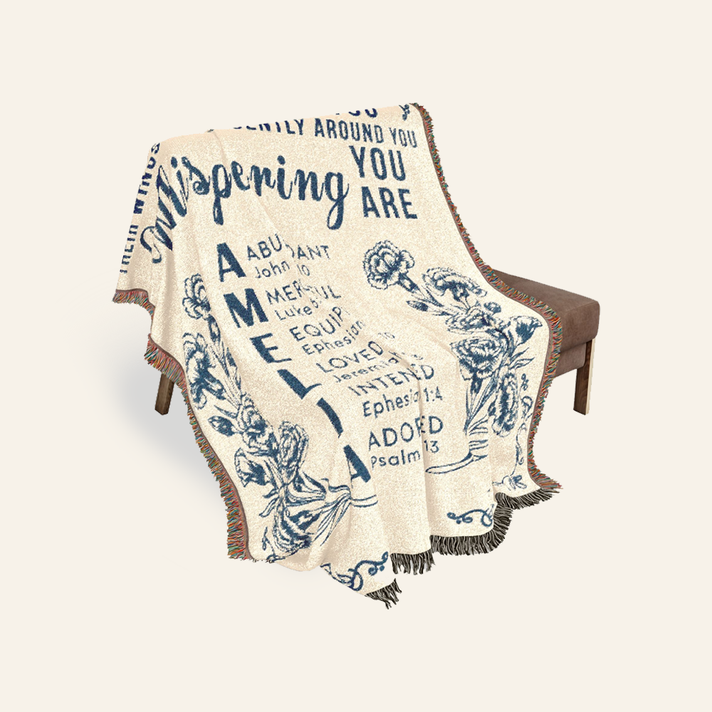 Angels Watching Over You: Birth Flower & Scripture Blessings For Babies - Personalized Woven Blanket