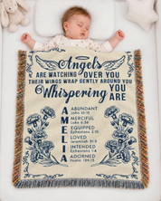 Angels Watching Over You: Birth Flower & Scripture Blessings For Babies - Personalized Woven Blanket