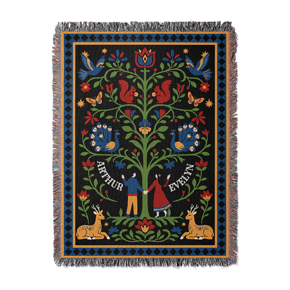 Personalized Tree Of Life Couple Woven Blanket