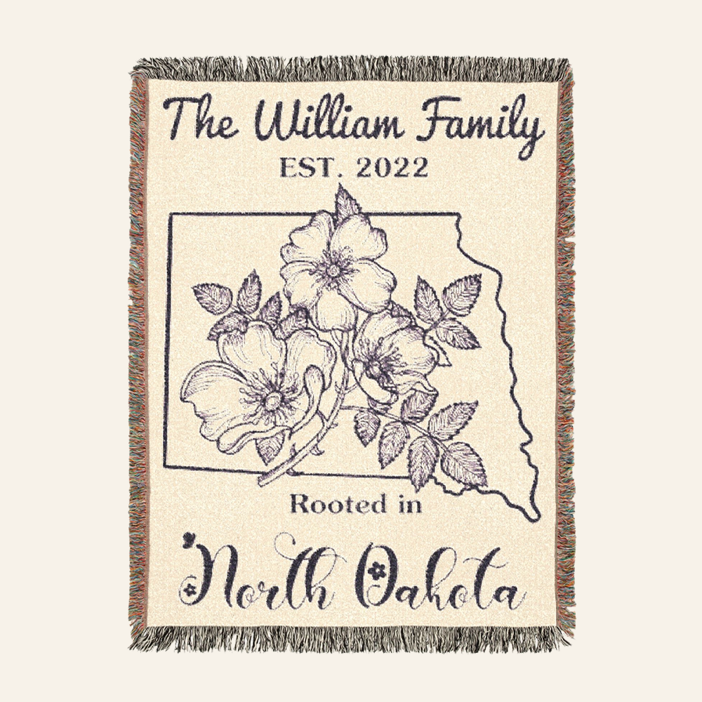 Personalized Family Name & State Flower Woven Blanket