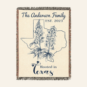 Personalized Family Name & State Flower Woven Blanket