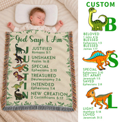 Personalized God Says I Am Dinosaur Alphabet Baby Boy Woven Blanket