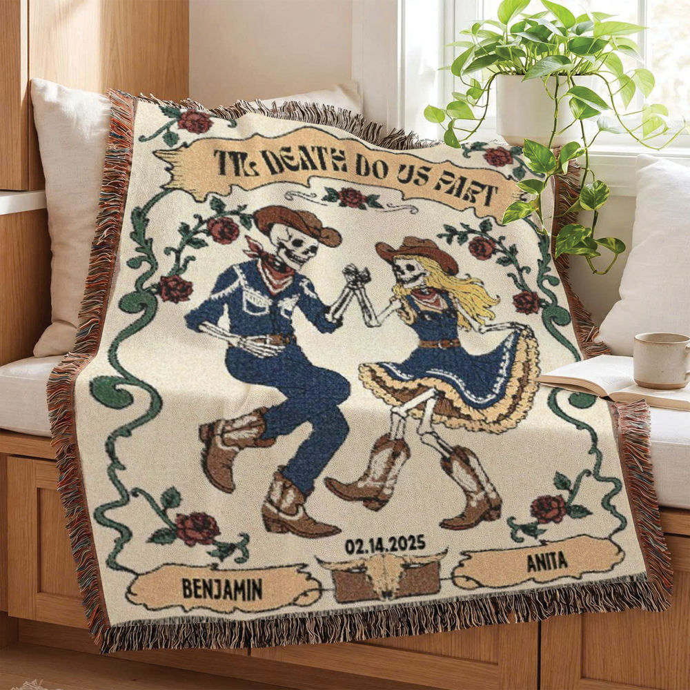 Personalized Skeleton Honky Tonky Couple Woven Blanket