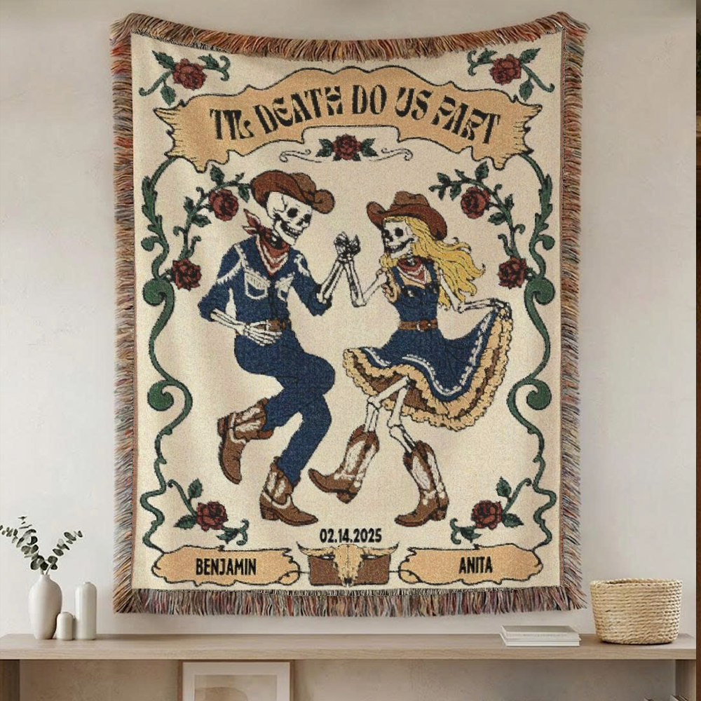 Personalized Skeleton Honky Tonky Couple Woven Blanket