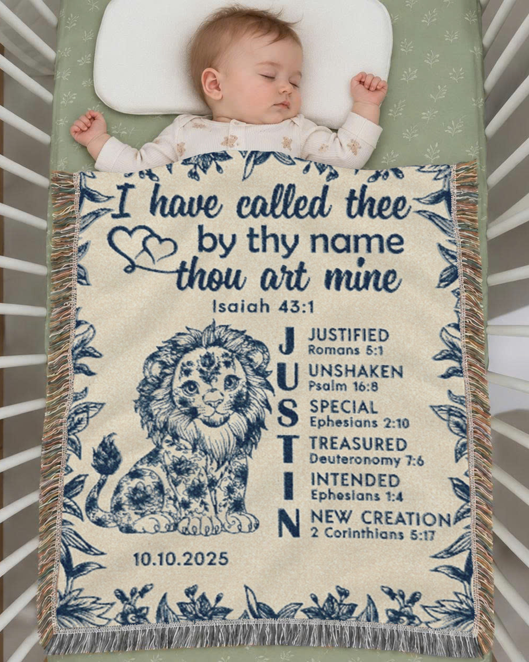 Called by Name Bible Verse Baptism Baby Boy - Personalized Woven Blanket