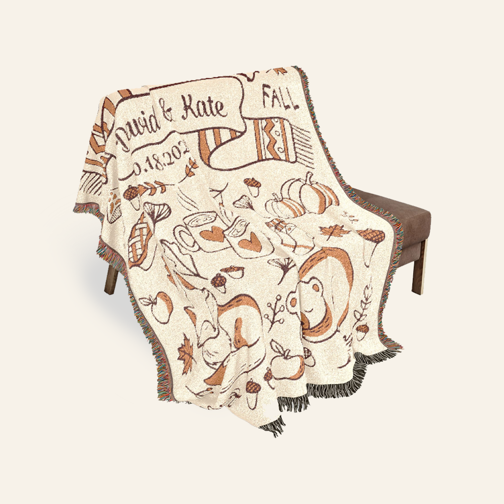 Personalized Autumn Theme Couple Woven Blanket