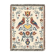 Personalized Folk Art Lovebirds White Woven Blanket