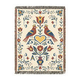 Personalized Folk Art Lovebirds White Woven Blanket