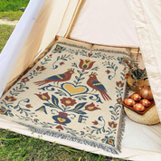 Personalized Folk Art Lovebirds White Woven Blanket