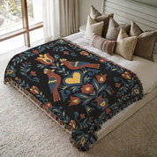 Personalized Folk Art Lovebirds Black Woven Blanket