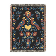 Personalized Folk Art Lovebirds Black Woven Blanket
