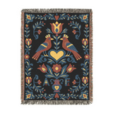Personalized Folk Art Lovebirds Black Woven Blanket