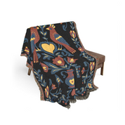 Personalized Folk Art Lovebirds Black Woven Blanket