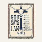 God Says I Am: Western Family Name, Longhorn & Scripture Affirmations - Personalized Woven Blanket